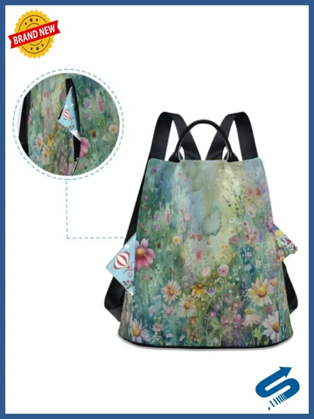Floral Anti-theft Backpack Purse Women's Polyester Shoulder Bag